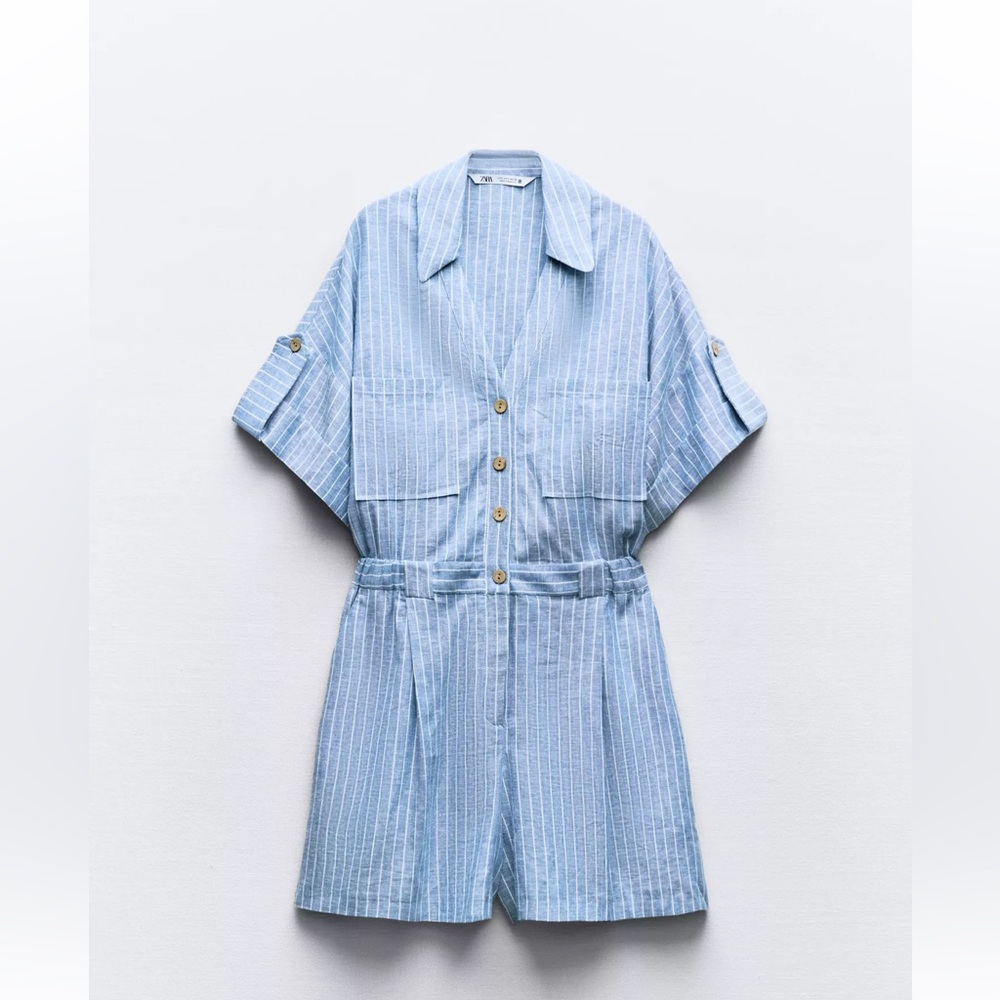 Striped linen blend short Women's Jumpsuit